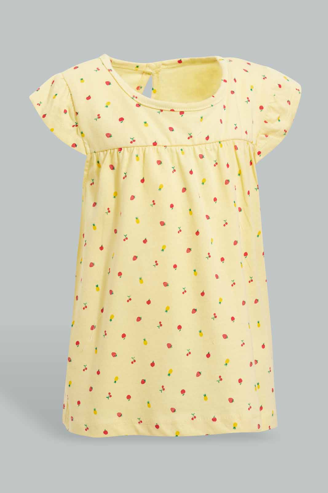 Redtag-Yellow-Fruit-Print-T-Shirt-For-Baby-Girls-Category:T-Shirts,-Colour:Yellow,-Deals:Sale,-Filter:Infant-Girls-(3-to-24-Mths),-Infant-Girls-T-Shirts,-S22D,-Sale-ING-APL,-Section:Girls-(0-to-14Yrs),-TBL-Infant-Girls-3 to 24 Months