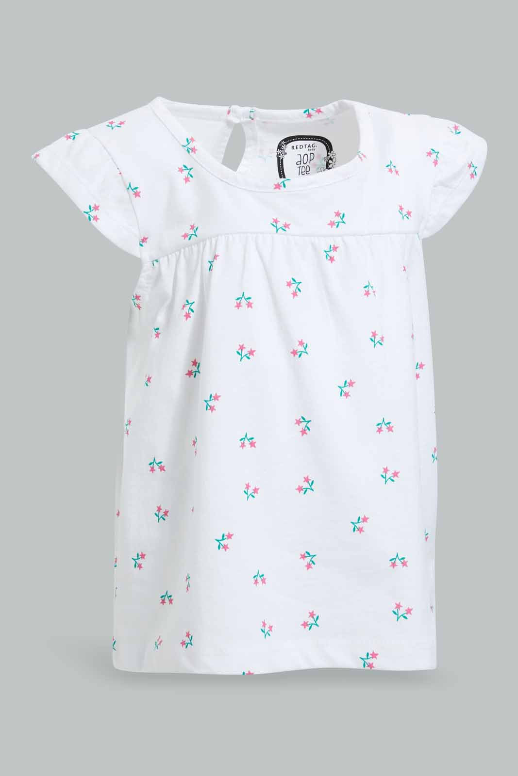 Redtag-White-Cherry-T-Shirt-For-Baby-Girls-Category:T-Shirts,-Colour:White,-Deals:Sale,-Filter:Infant-Girls-(3-to-24-Mths),-Infant-Girls-T-Shirts,-NDAY,-S22D,-Sale-ING-APL,-Section:Girls-(0-to-14Yrs),-TBL-Infant-Girls-3 to 24 Months