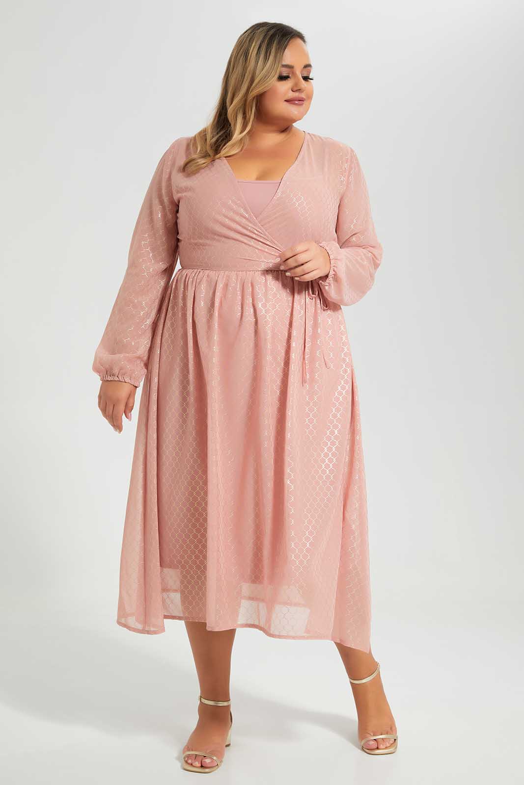 Redtag-Gold-Dress-With-Foil-Print-Category:Dresses,-Colour:Gold,-Deals:New-In,-Filter:Plus-Size,-LDP-Dresses,-New-In-LDP,-Non-Sale,-Section:Women,-W22O-Women's-
