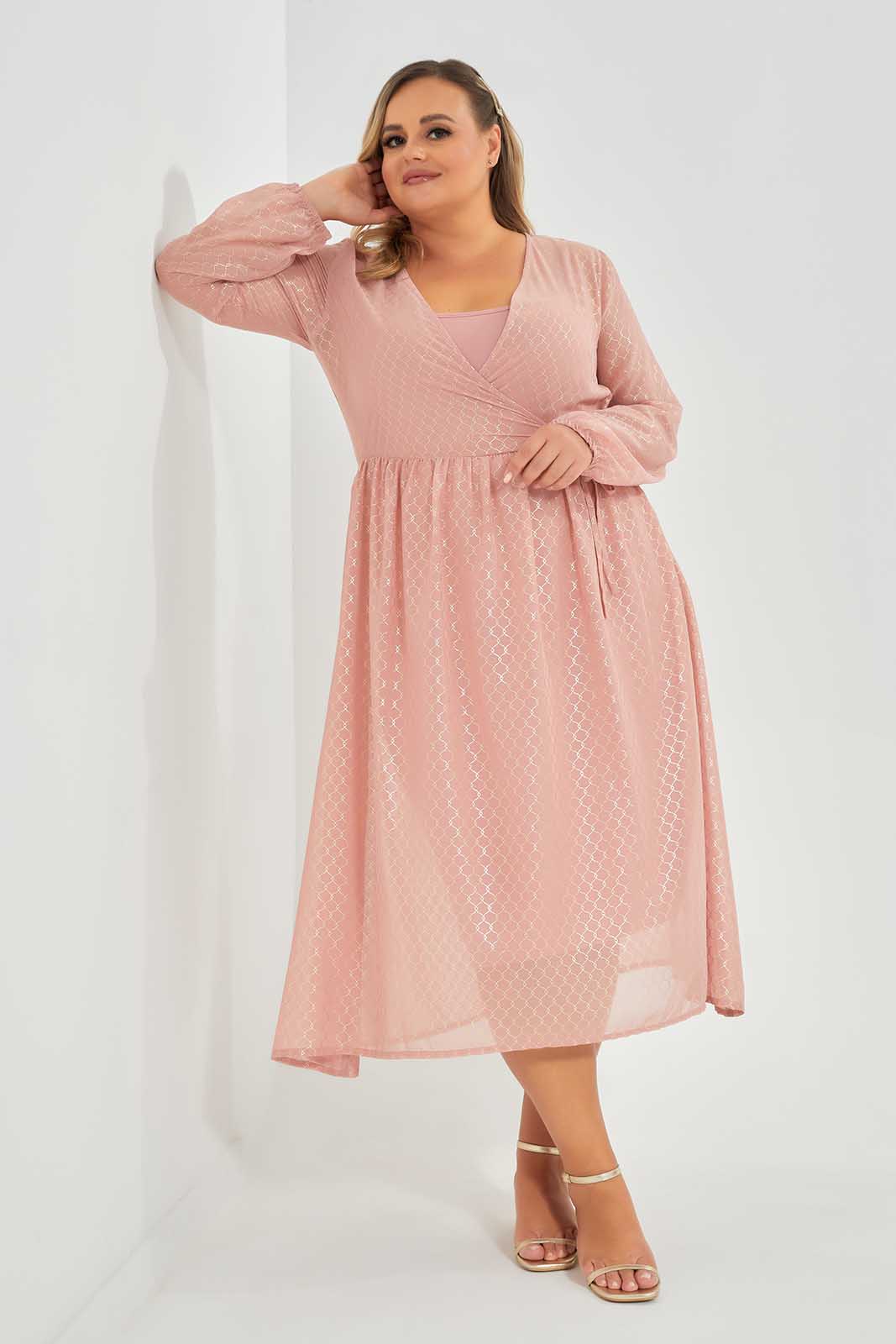 Redtag-Gold-Dress-With-Foil-Print-Category:Dresses,-Colour:Gold,-Deals:New-In,-Filter:Plus-Size,-LDP-Dresses,-New-In-LDP,-Non-Sale,-Section:Women,-W22O-Women's-