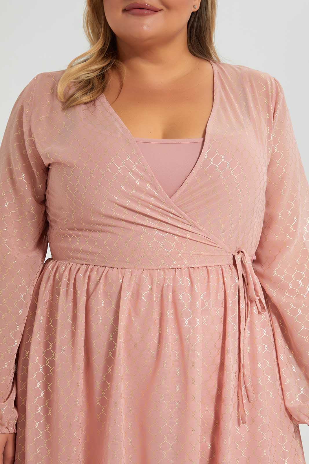 Redtag-Gold-Dress-With-Foil-Print-Category:Dresses,-Colour:Gold,-Deals:New-In,-Filter:Plus-Size,-LDP-Dresses,-New-In-LDP,-Non-Sale,-Section:Women,-W22O-Women's-