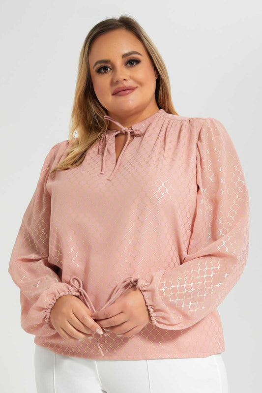 Redtag-Gold-Blouse-With-Foil-Print-Category:Blouses,-Colour:Gold,-Deals:New-In,-Filter:Plus-Size,-LDP-Blouses,-New-In-LDP,-Non-Sale,-Section:Women,-W22O-Women's-