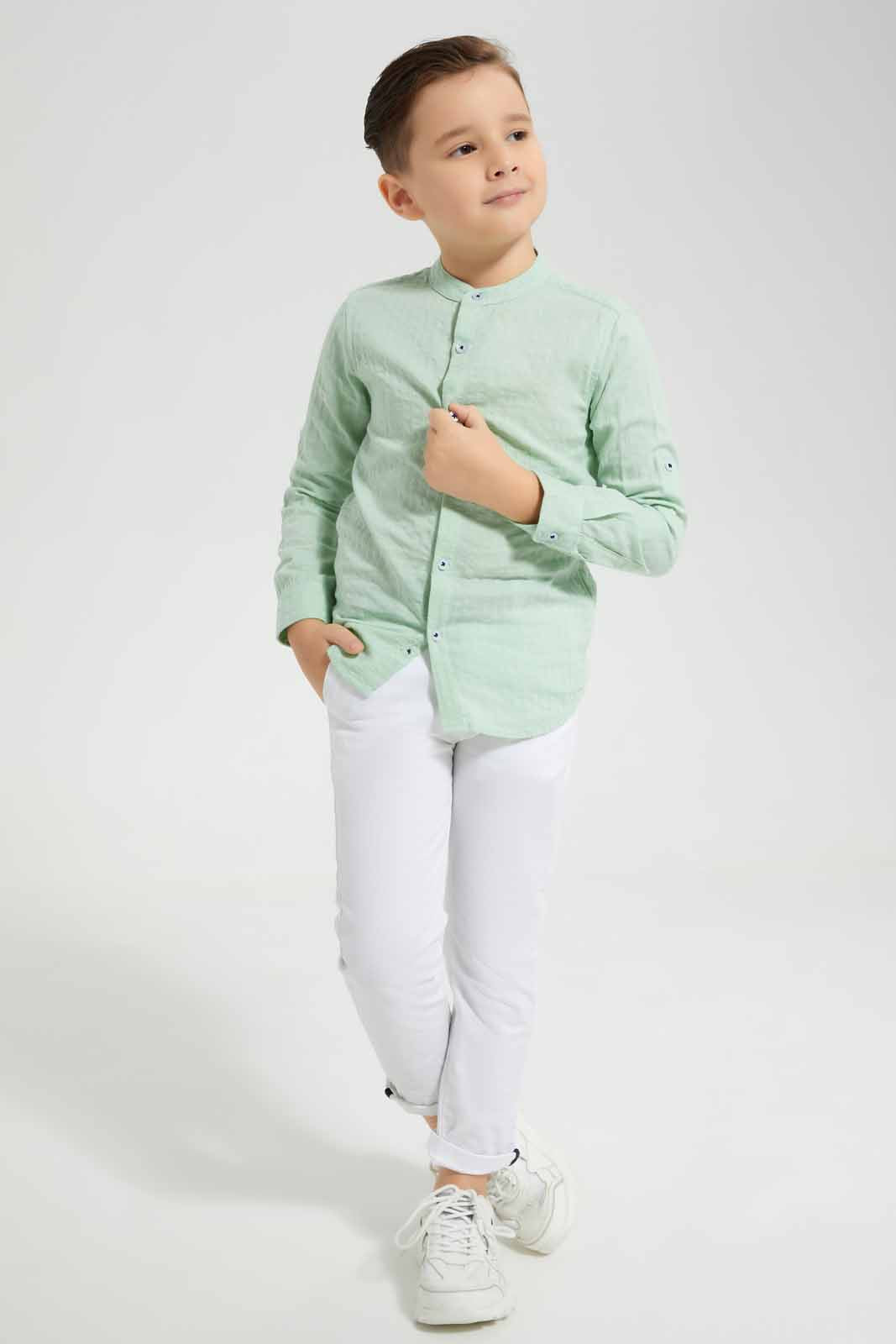 Redtag-Mint-Seesucker-Mandarin-Shirt-BOY-Shirts,-Category:Shirts,-Colour:Mint,-Deals:New-In,-Filter:Boys-(2-to-8-Yrs),-New-In-BOY-APL,-Non-Sale,-S22D,-Section:Boys-(0-to-14Yrs)-Boys-2 to 8 Years