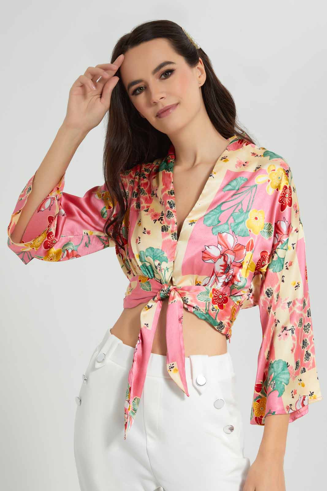 Redtag-Assorted-Printed-Tie-Front-Satin-Blouse-Category:Blouses,-Colour:Assorted,-Deals:New-In,-Filter:Women's-Clothing,-New-In-Women-APL,-Non-Sale,-Section:Women,-W22O,-Women-Blouses-Women's-