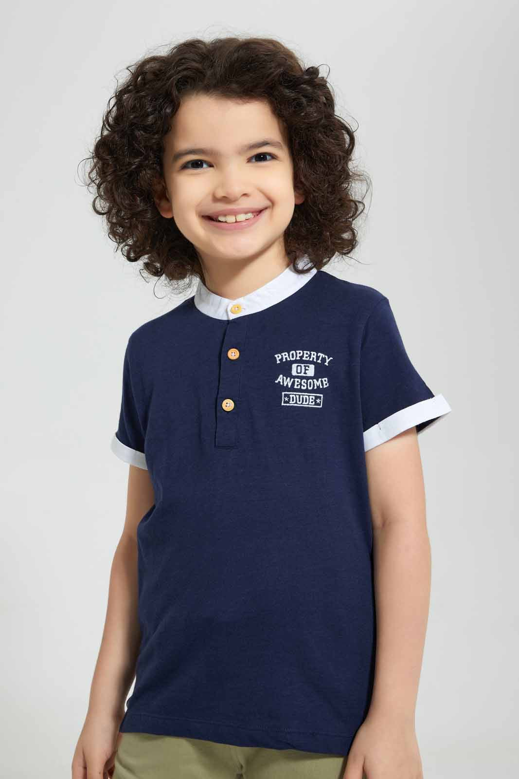 Redtag-White-Woven-Collar-Polo-Shirt-Polo-Shirts-Boys-2 to 8 Years