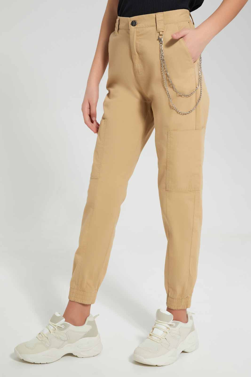 Redtag-Beige-Cargo-Pocket-With-Chain-Category:Trousers,-Colour:Beige,-Deals:New-In,-Filter:Senior-Girls-(9-to-14-Yrs),-GSR-Trousers,-New-In-GSR-APL,-Non-Sale,-Section:Girls-(0-to-14Yrs),-W22O-Senior-Girls-9 to 14 Years