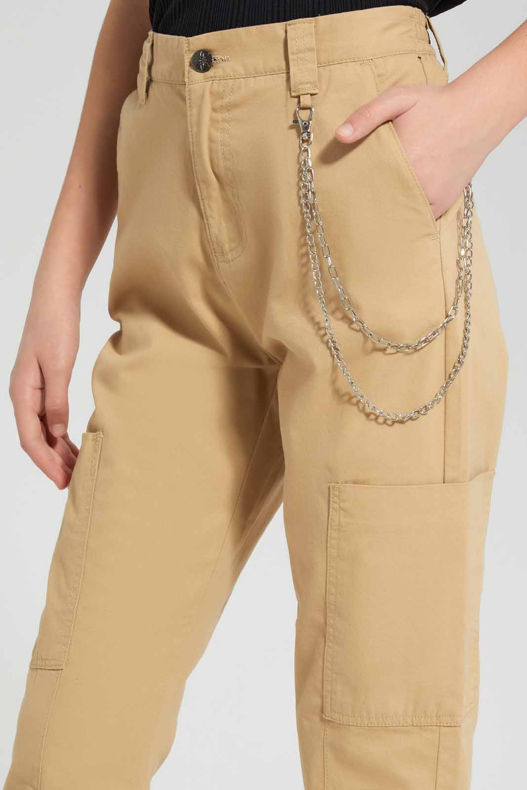 Redtag-Beige-Cargo-Pocket-With-Chain-Category:Trousers,-Colour:Beige,-Deals:New-In,-Filter:Senior-Girls-(9-to-14-Yrs),-GSR-Trousers,-New-In-GSR-APL,-Non-Sale,-Section:Girls-(0-to-14Yrs),-W22O-Senior-Girls-9 to 14 Years