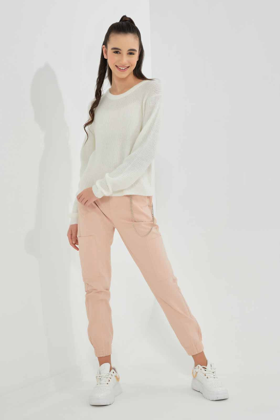 Redtag-Pink-Cargo-Pocket-With-Chain-Category:Trousers,-Colour:Apricot,-Deals:New-In,-Filter:Senior-Girls-(9-to-14-Yrs),-GSR-Trousers,-New-In-GSR-APL,-Non-Sale,-Section:Girls-(0-to-14Yrs),-W22O-Senior-Girls-9 to 14 Years