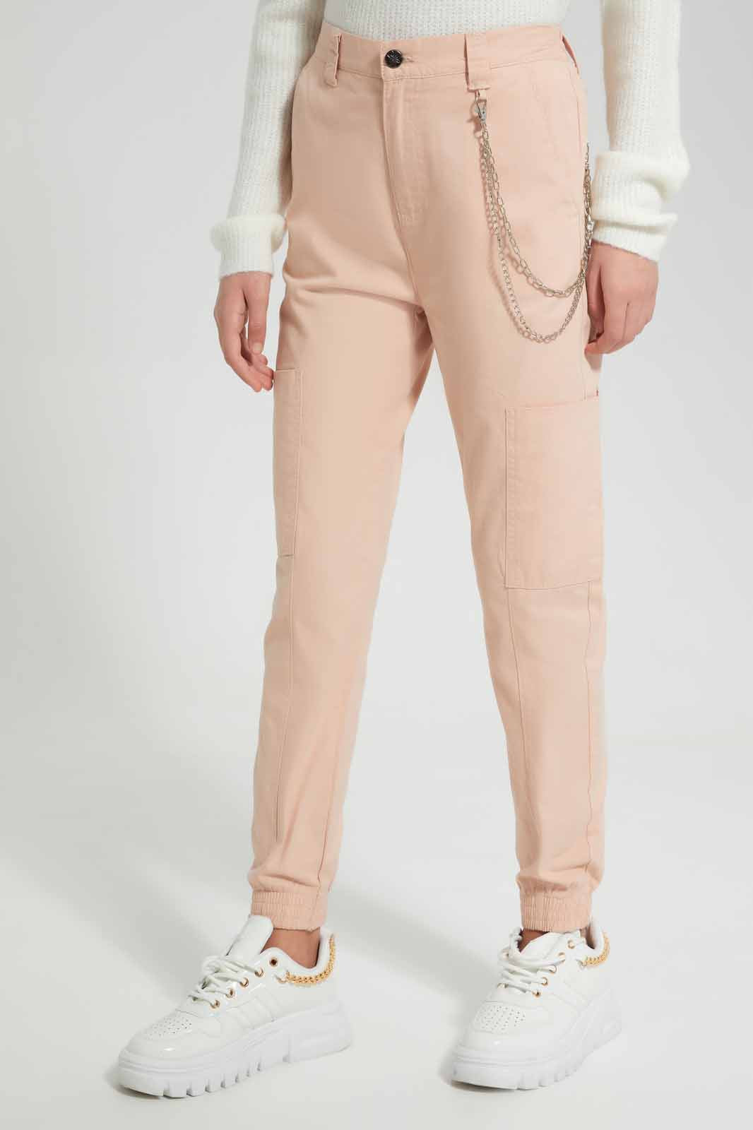 Redtag-Pink-Cargo-Pocket-With-Chain-Category:Trousers,-Colour:Apricot,-Deals:New-In,-Filter:Senior-Girls-(9-to-14-Yrs),-GSR-Trousers,-New-In-GSR-APL,-Non-Sale,-Section:Girls-(0-to-14Yrs),-W22O-Senior-Girls-9 to 14 Years