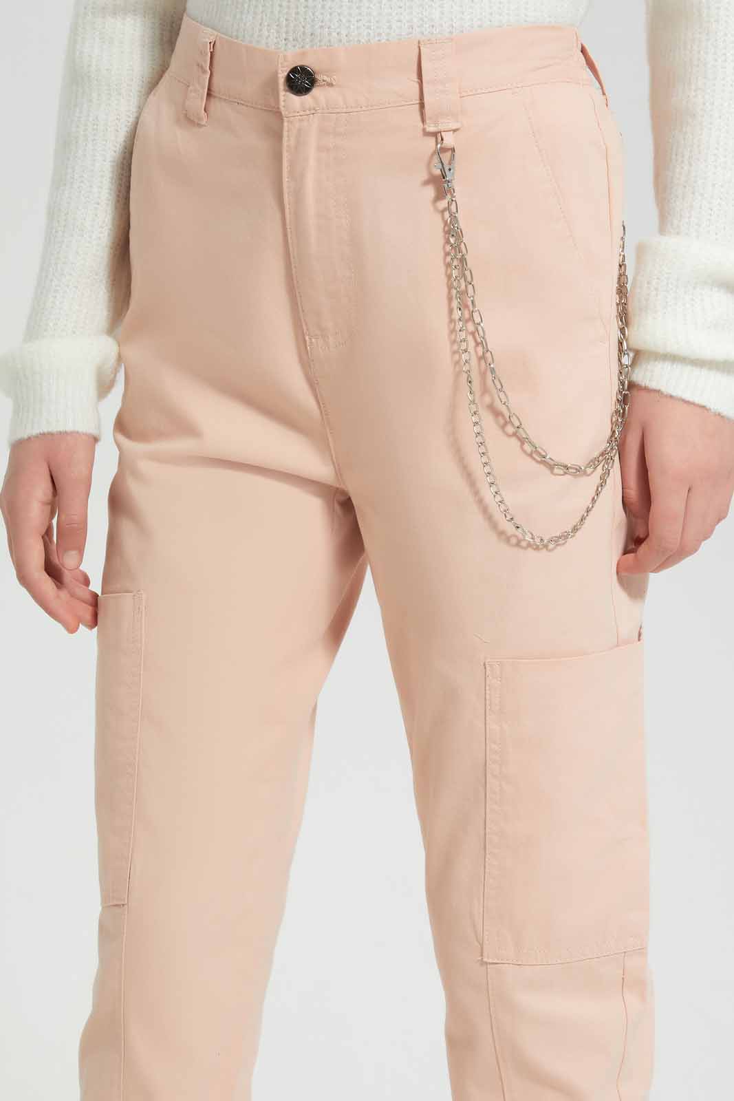 Redtag-Pink-Cargo-Pocket-With-Chain-Category:Trousers,-Colour:Apricot,-Deals:New-In,-Filter:Senior-Girls-(9-to-14-Yrs),-GSR-Trousers,-New-In-GSR-APL,-Non-Sale,-Section:Girls-(0-to-14Yrs),-W22O-Senior-Girls-9 to 14 Years