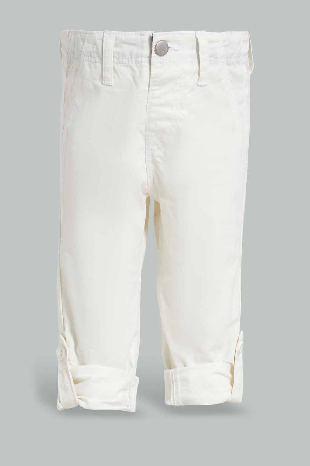 Redtag-White-Casual-Trouser-With-Roll-Up-Bottom-Category:Trousers,-Colour:White,-Deals:New-In,-Filter:Infant-Boys-(3-to-24-Mths),-INB-Trousers,-New-In-INB-APL,-Non-Sale,-S22D,-Section:Boys-(0-to-14Yrs)-Infant-Boys-3 to 24 Months