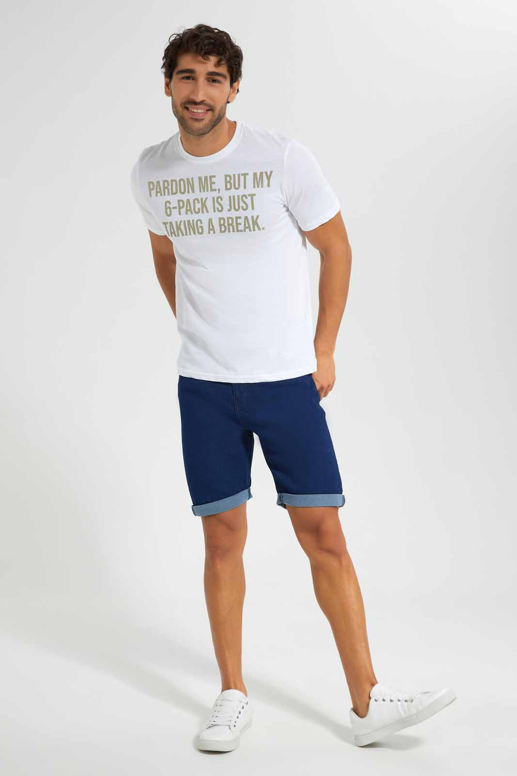 Redtag-Rinse-Wash-5-Pocket-Knit-Denim-Shorts-Category:Shorts,-Colour:Dark-Wash,-Deals:New-In,-Filter:Men's-Clothing,-Men-Shorts,-New-In-Men,-Non-Sale,-S22D,-Section:Men-Men's-