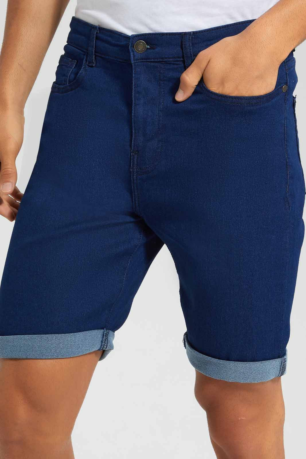 Redtag-Rinse-Wash-5-Pocket-Knit-Denim-Shorts-Category:Shorts,-Colour:Dark-Wash,-Deals:New-In,-Filter:Men's-Clothing,-Men-Shorts,-New-In-Men,-Non-Sale,-S22D,-Section:Men-Men's-