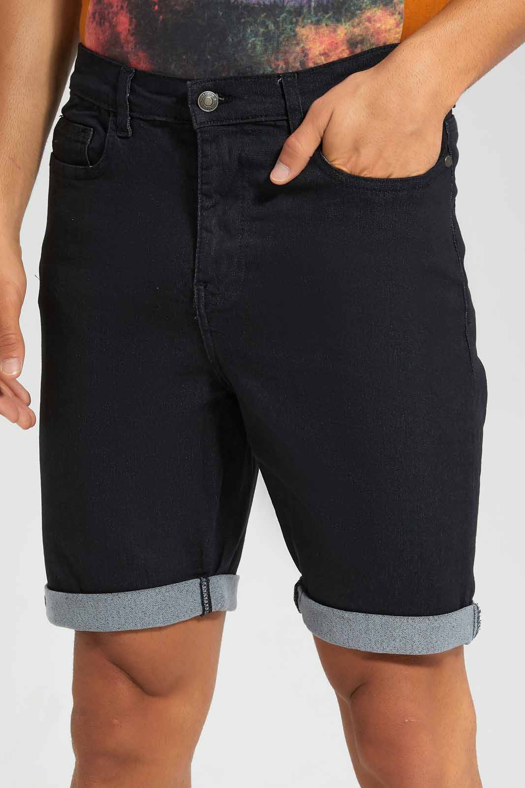 Redtag-Black-5-Pocket-Knit-Denim-Shorts-Category:Shorts,-Colour:Black,-Deals:New-In,-Filter:Men's-Clothing,-Men-Shorts,-New-In-Men,-Non-Sale,-S22D,-Section:Men-Men's-
