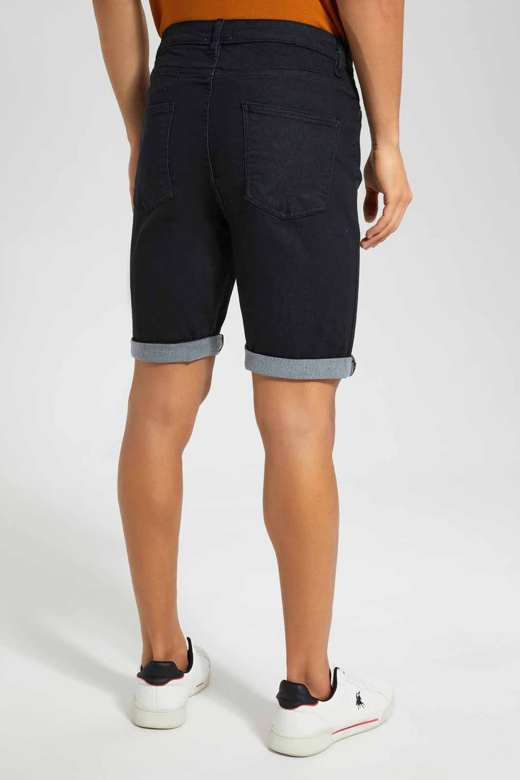 Redtag-Black-5-Pocket-Knit-Denim-Shorts-Category:Shorts,-Colour:Black,-Deals:New-In,-Filter:Men's-Clothing,-Men-Shorts,-New-In-Men,-Non-Sale,-S22D,-Section:Men-Men's-