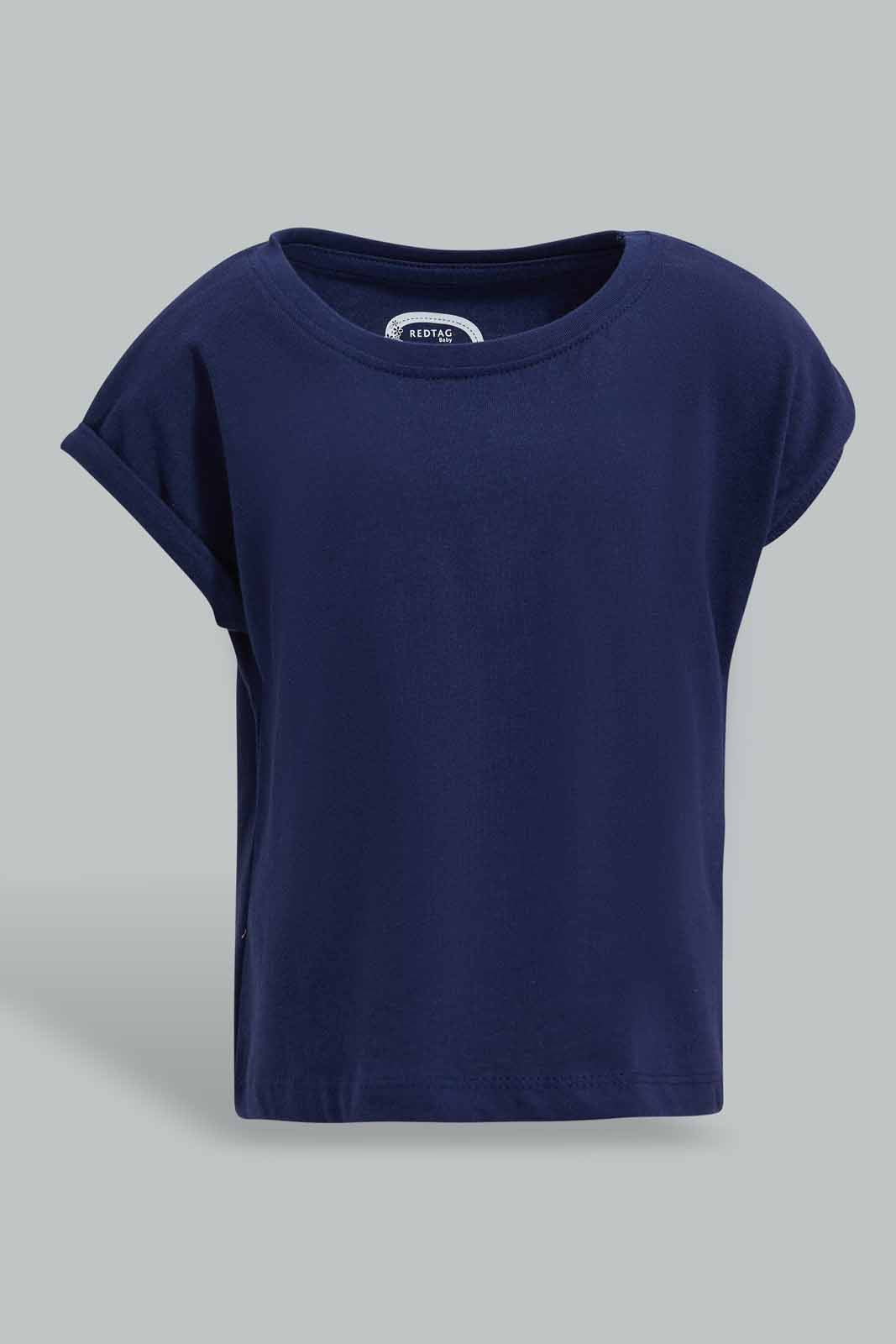 Redtag-Navy-Solid-T-Shirt-For-Baby-Girls-Category:T-Shirts,-Colour:Navy,-Deals:Sale,-Filter:Infant-Girls-(3-to-24-Mths),-Infant-Girls-T-Shirts,-S22D,-Sale-ING-APL,-Section:Girls-(0-to-14Yrs),-TBL-Infant-Girls-3 to 24 Months
