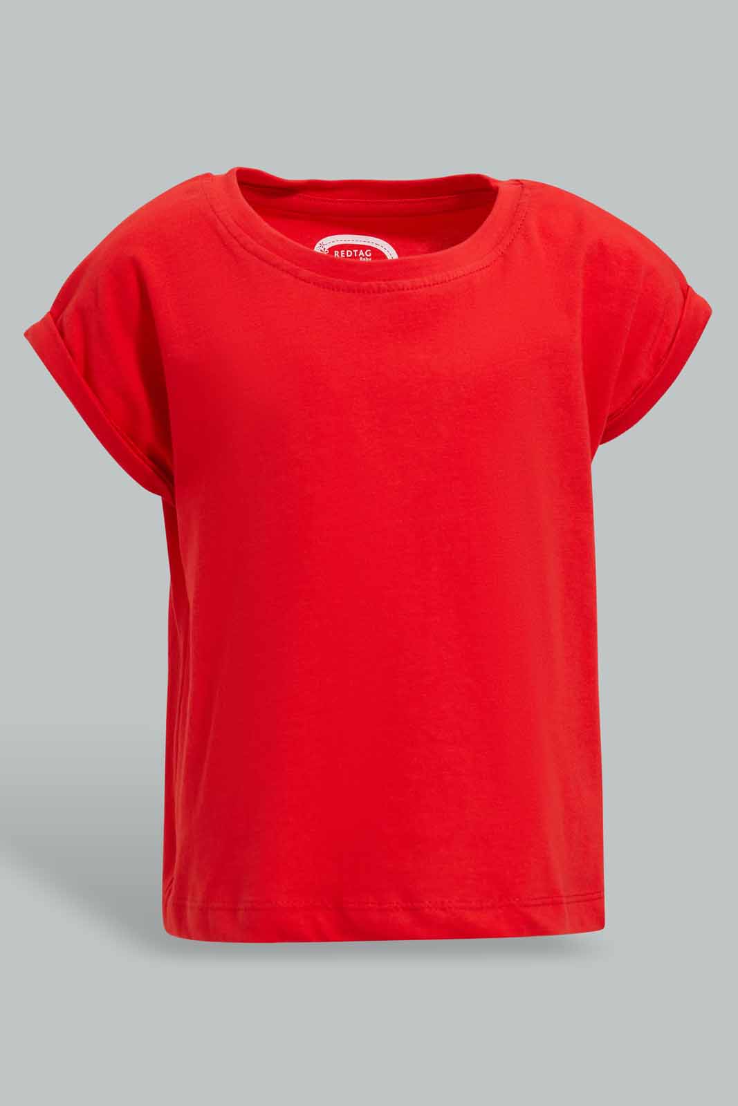 Redtag-Red-Solid-T-Shirt-For-Baby-Girls-Category:T-Shirts,-Colour:Red,-Deals:Sale,-Filter:Infant-Girls-(3-to-24-Mths),-Infant-Girls-T-Shirts,-S22D,-Sale-ING-APL,-Section:Girls-(0-to-14Yrs),-TBL-Infant-Girls-3 to 24 Months