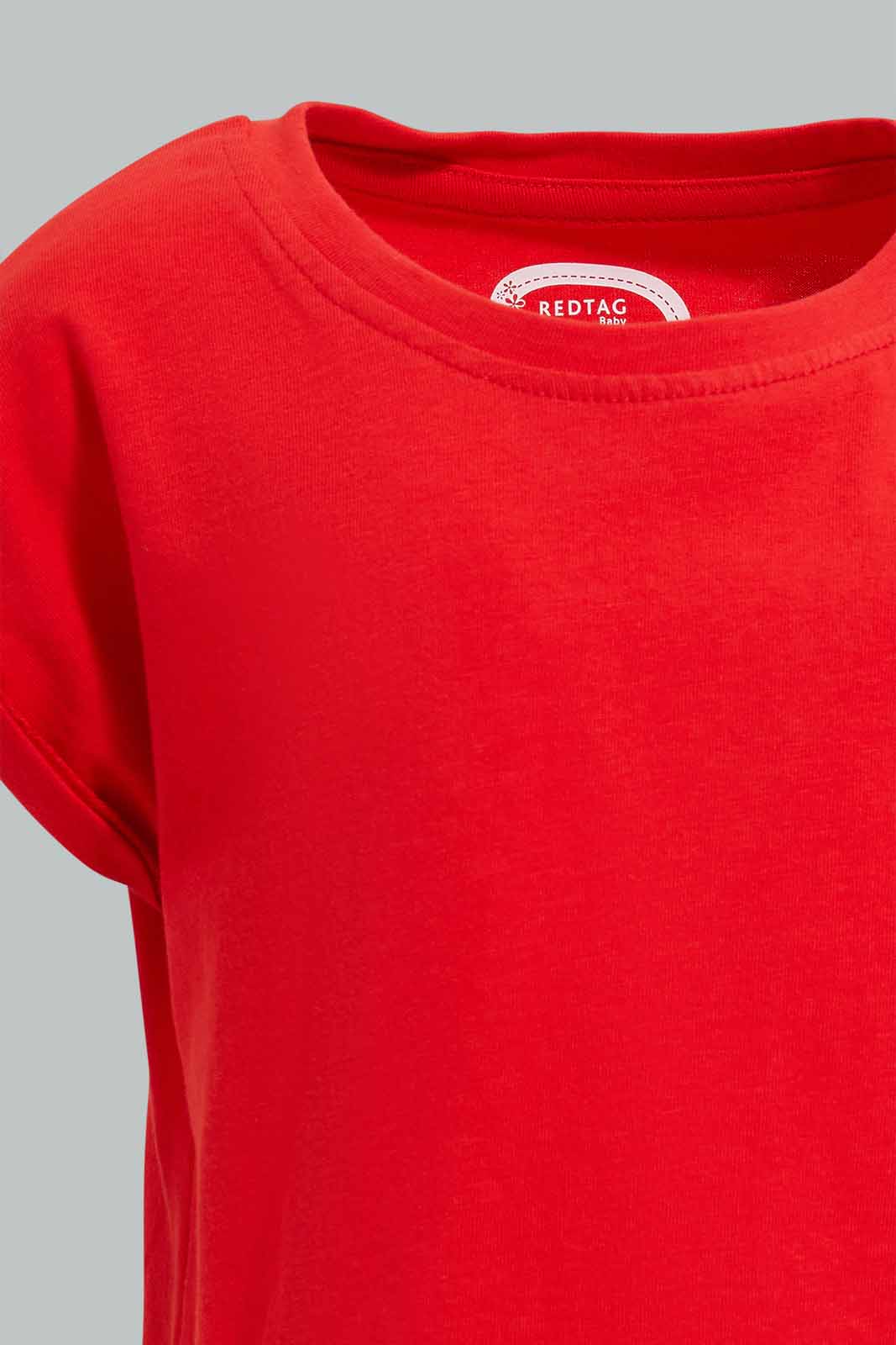 Redtag-Red-Solid-T-Shirt-For-Baby-Girls-Category:T-Shirts,-Colour:Red,-Deals:Sale,-Filter:Infant-Girls-(3-to-24-Mths),-Infant-Girls-T-Shirts,-S22D,-Sale-ING-APL,-Section:Girls-(0-to-14Yrs),-TBL-Infant-Girls-3 to 24 Months