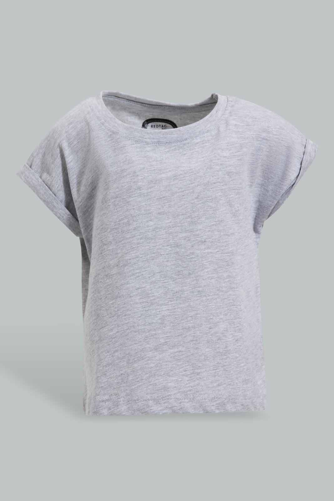 Redtag-Grey-MÃ©lange-Solid-T-Shirt-For-Baby-Girls-Category:T-Shirts,-Colour:Grey,-Deals:Sale,-Filter:Infant-Girls-(3-to-24-Mths),-Infant-Girls-T-Shirts,-S22D,-Sale-ING-APL,-Section:Girls-(0-to-14Yrs),-TBL-Infant-Girls-3 to 24 Months