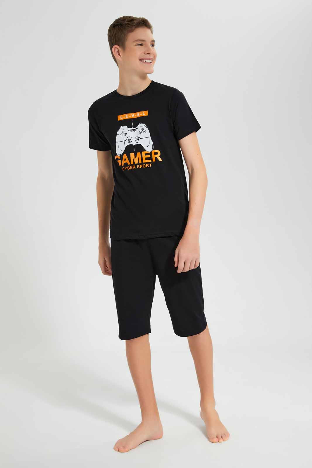 Redtag-Black-And-Yellow-Gamer-Pyjama-Set-(3-Piece)-BSR-Pyjama-Sets,-Category:Pyjama-Sets,-Colour:Black,-Colour:Yellow,-Deals:New-In,-Filter:Senior-Boys-(9-to-14-Yrs),-New-In-BSR,-Non-Sale,-S22D,-Section:Boys-(0-to-14Yrs)-Senior-Boys-9 to 14 Years