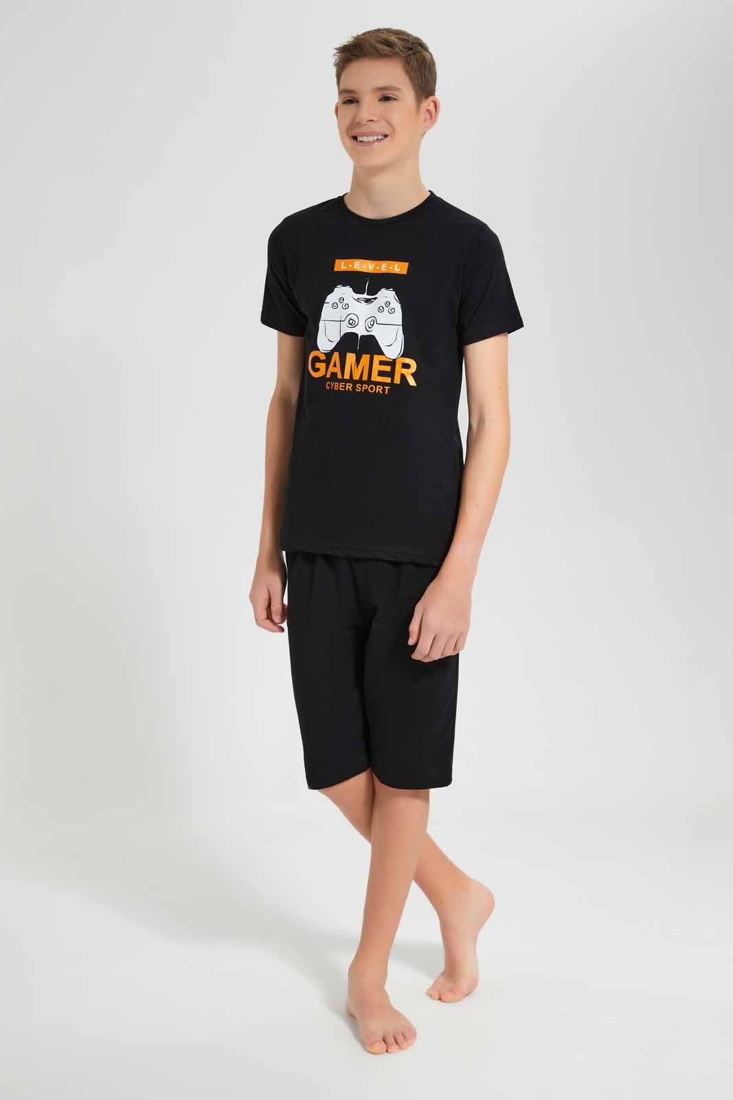 Redtag-Black-And-Yellow-Gamer-Pyjama-Set-(3-Piece)-BSR-Pyjama-Sets,-Category:Pyjama-Sets,-Colour:Black,-Colour:Yellow,-Deals:New-In,-Filter:Senior-Boys-(9-to-14-Yrs),-New-In-BSR,-Non-Sale,-S22D,-Section:Boys-(0-to-14Yrs)-Senior-Boys-9 to 14 Years