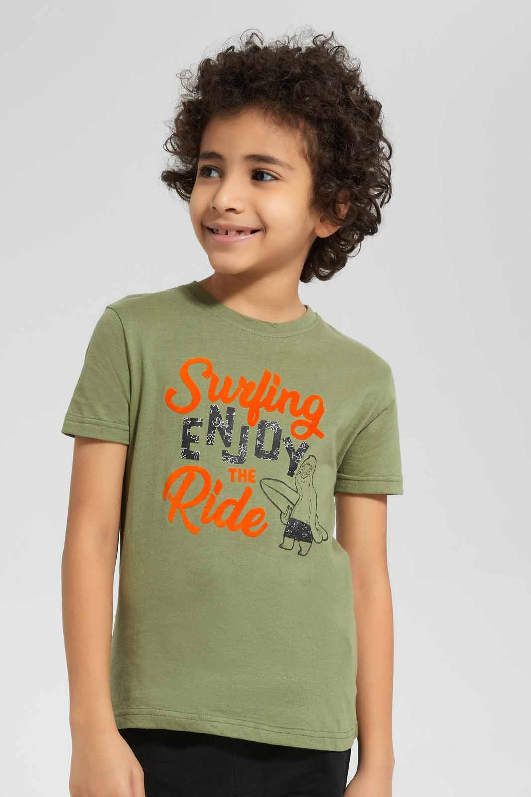 Redtag-Olive-Wild-Print-T-Shirt-Graphic-T-Shirts-Boys-2 to 8 Years
