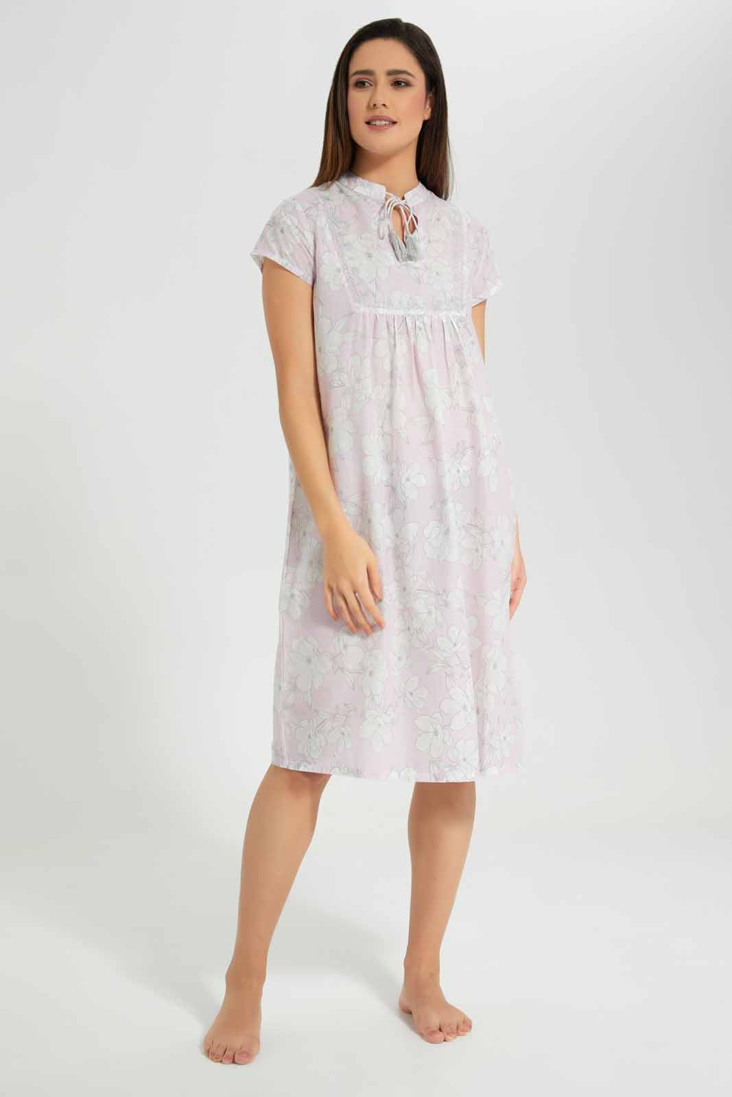 Redtag-Pink-Floral-Printed-Nightgown-Category:Nightgowns,-Colour:Pink,-Deals:New-In,-Filter:Women's-Clothing,-New-In-Women-APL,-Non-Sale,-S22D,-Section:Women,-Women-Nightgowns--