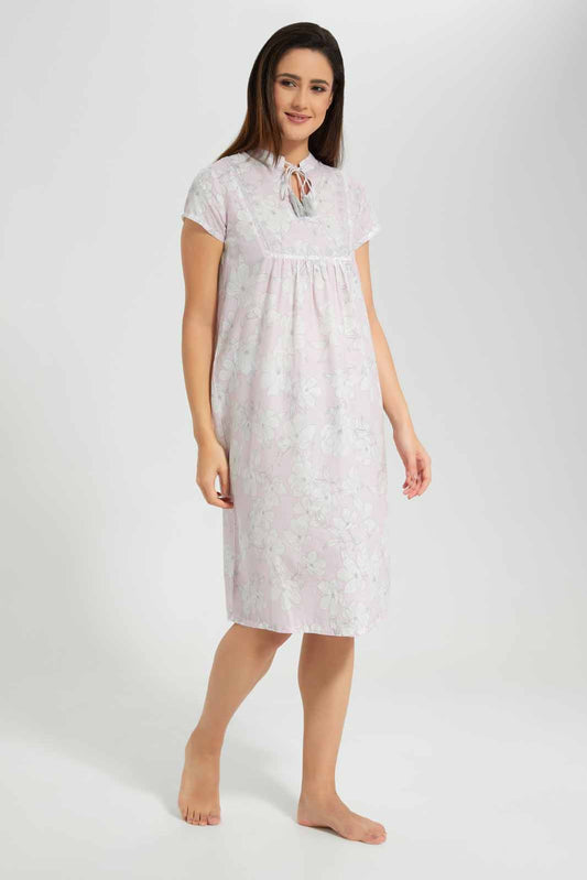 Redtag-Pink-Floral-Printed-Nightgown-Category:Nightgowns,-Colour:Pink,-Deals:New-In,-Filter:Women's-Clothing,-New-In-Women-APL,-Non-Sale,-S22D,-Section:Women,-Women-Nightgowns--