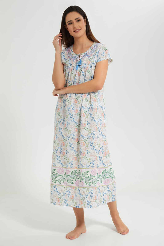 Redtag-White-Printed-Nightgown-Short-Sleeve-Category:Nightgowns,-Colour:White,-Deals:New-In,-Filter:Women's-Clothing,-New-In-Women-APL,-Non-Sale,-S22D,-Section:Women,-Women-Nightgowns--