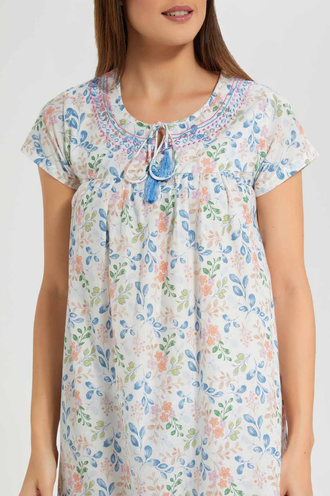 Redtag-White-Printed-Nightgown-Short-Sleeve-Category:Nightgowns,-Colour:White,-Deals:New-In,-Filter:Women's-Clothing,-New-In-Women-APL,-Non-Sale,-S22D,-Section:Women,-Women-Nightgowns--