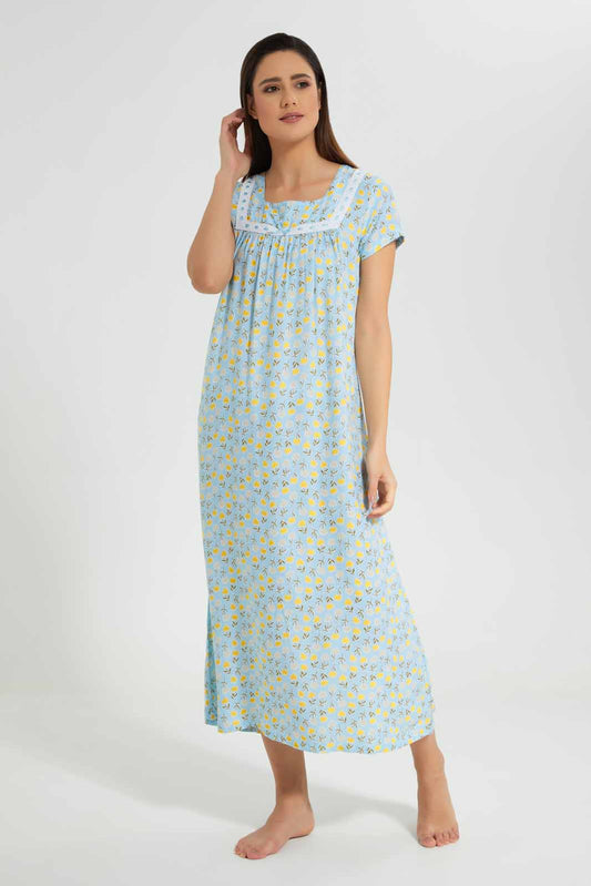 Redtag-Pale-Blue-Printed-Nightgown-Category:Nightgowns,-Colour:Blue,-Deals:New-In,-Filter:Women's-Clothing,-New-In-Women-APL,-Non-Sale,-S22D,-Section:Women,-Women-Nightgowns--