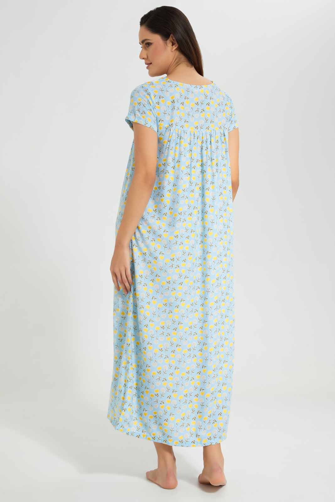 Redtag-Pale-Blue-Printed-Nightgown-Category:Nightgowns,-Colour:Blue,-Deals:New-In,-Filter:Women's-Clothing,-New-In-Women-APL,-Non-Sale,-S22D,-Section:Women,-Women-Nightgowns--