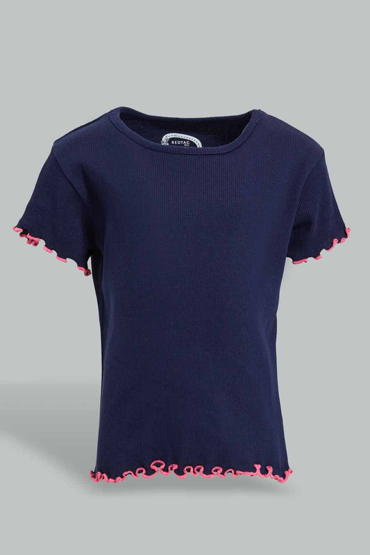 Redtag-Navy-Solid-Ribbed-T-Shirt-For-Baby-Girls-Category:T-Shirts,-Colour:Navy,-Deals:Sale,-Filter:Infant-Girls-(3-to-24-Mths),-Infant-Girls-T-Shirts,-S22D,-Sale-ING-APL,-Section:Girls-(0-to-14Yrs),-TBL-Infant-Girls-3 to 24 Months