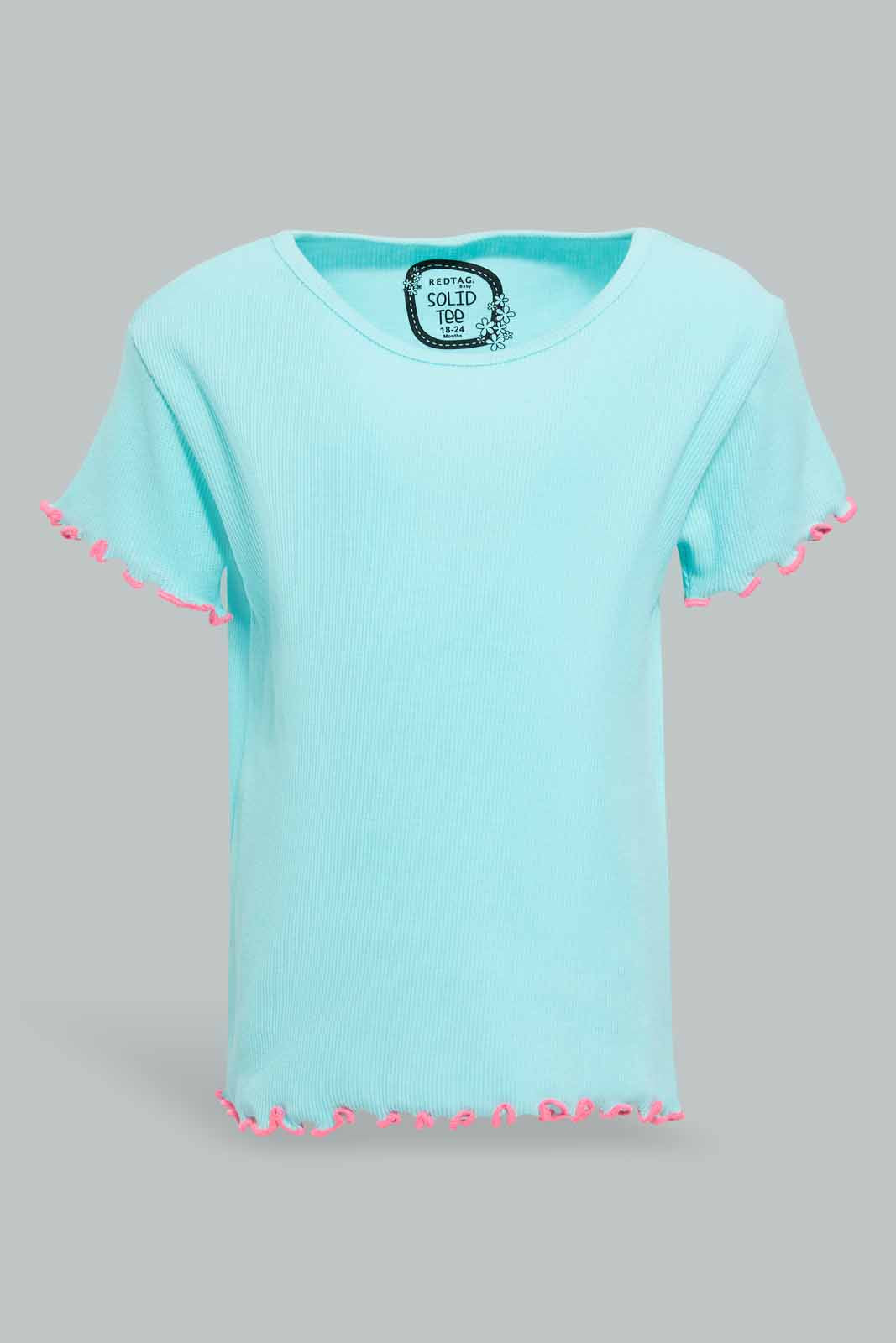 Redtag-Mint-Solid-Ribbed-T-Shirt-For-Baby-Girls-Category:T-Shirts,-Colour:Mint,-Deals:Sale,-Filter:Infant-Girls-(3-to-24-Mths),-Infant-Girls-T-Shirts,-S22D,-Sale-ING-APL,-Section:Girls-(0-to-14Yrs),-TBL-Infant-Girls-3 to 24 Months