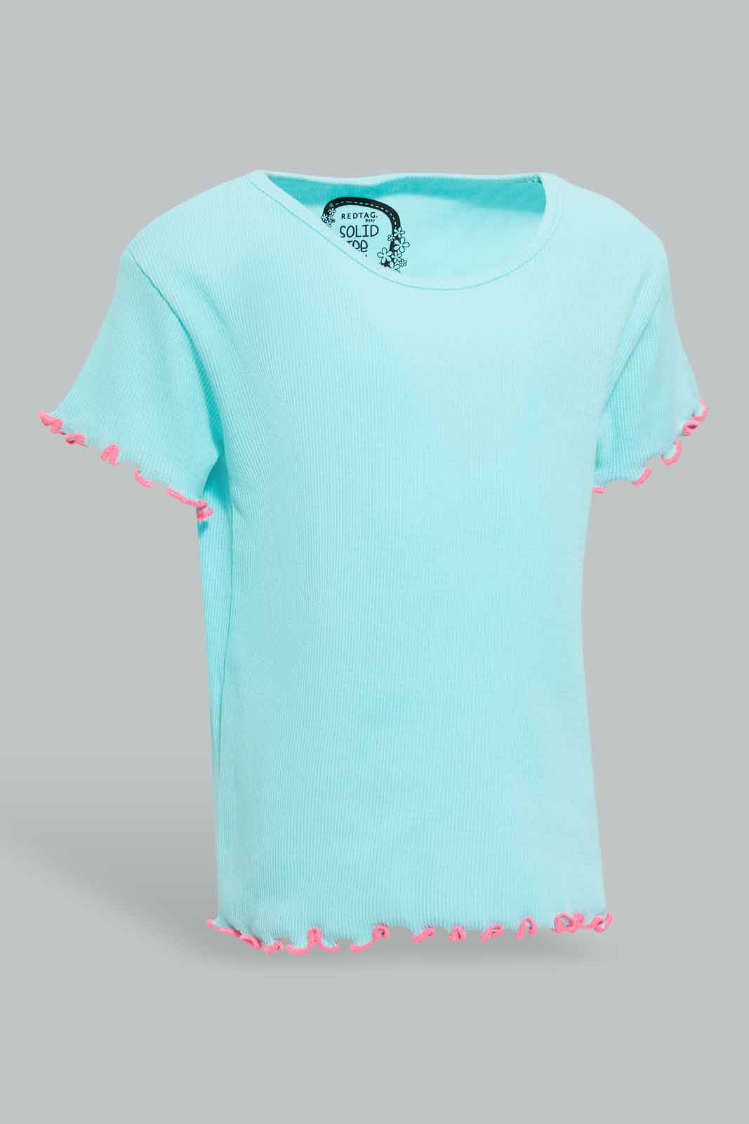 Redtag-Mint-Solid-Ribbed-T-Shirt-For-Baby-Girls-Category:T-Shirts,-Colour:Mint,-Deals:Sale,-Filter:Infant-Girls-(3-to-24-Mths),-Infant-Girls-T-Shirts,-S22D,-Sale-ING-APL,-Section:Girls-(0-to-14Yrs),-TBL-Infant-Girls-3 to 24 Months