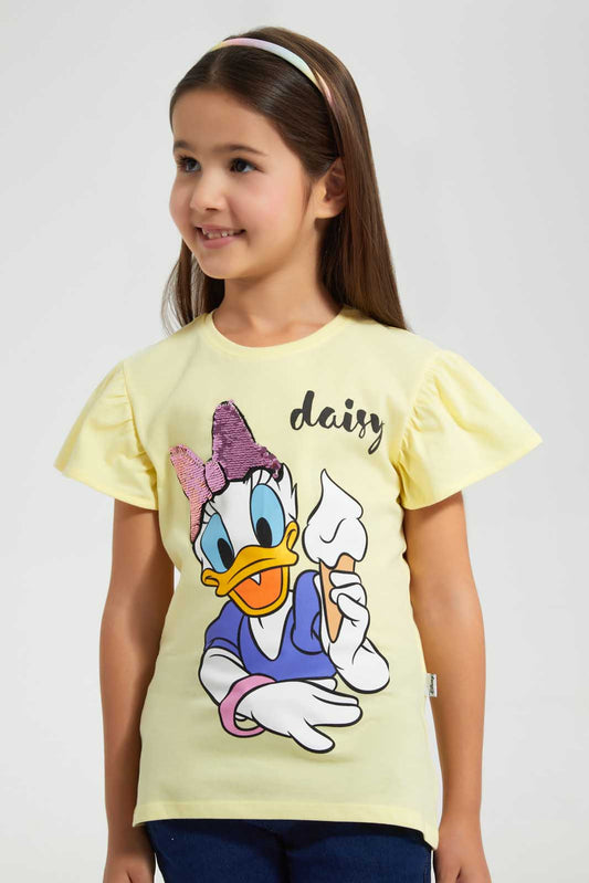 Redtag-Yellow-Daisy-Duck-T-Shirt-Bundle,-Category:T-Shirts,-CHR,-Colour:Yellow,-Deals:4-For-90,-Filter:Girls-(2-to-8-Yrs),-Girls-T-Shirts,-S22C,-Section:Girls-(0-to-14Yrs),-TBL-Girls-2 to 8 Years