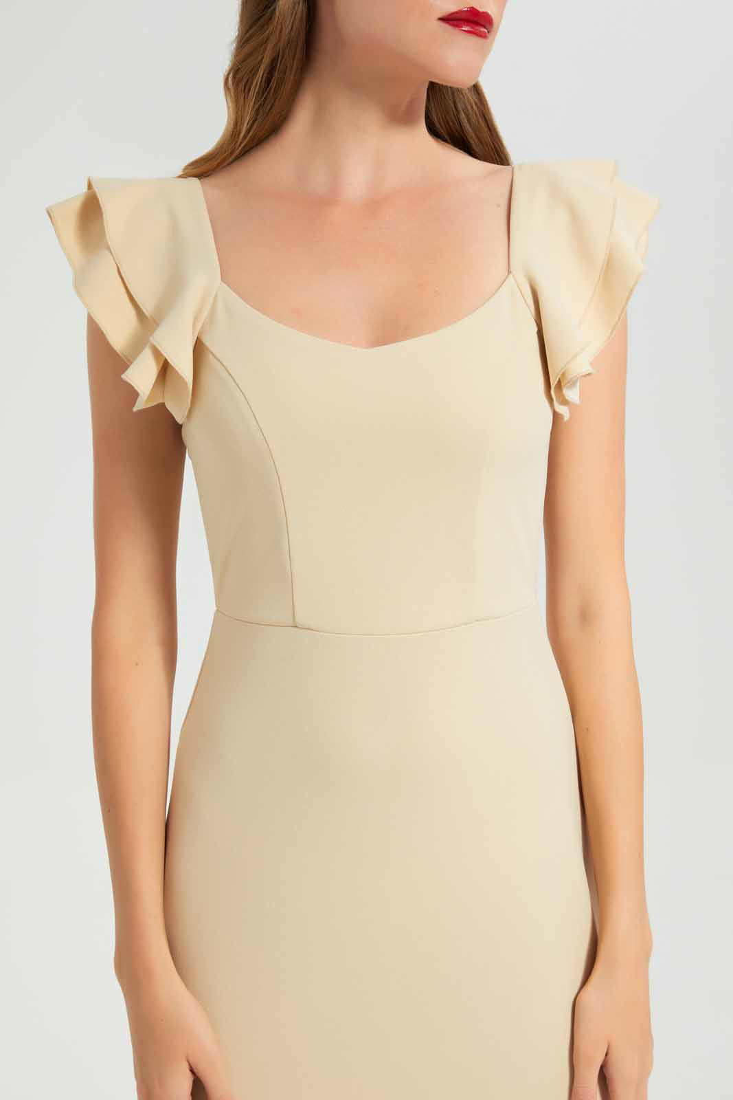 Redtag-Beige-Ruffled-Sleeve-And-Hem-Cropped-Tops-Women's-