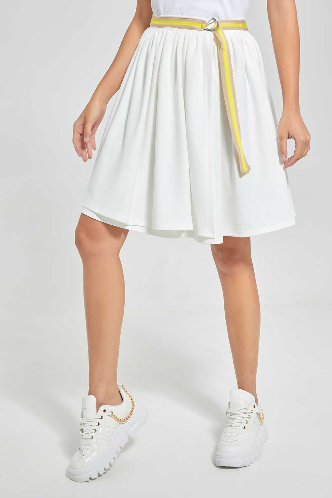 Redtag-White-Belted-Skirt-Category:Skirts,-Colour:White,-Deals:New-In,-Filter:Women's-Clothing,-LDC,-LDC-Skirts,-New-In-LDC,-Non-Sale,-Section:Women,-W22O-Women's-