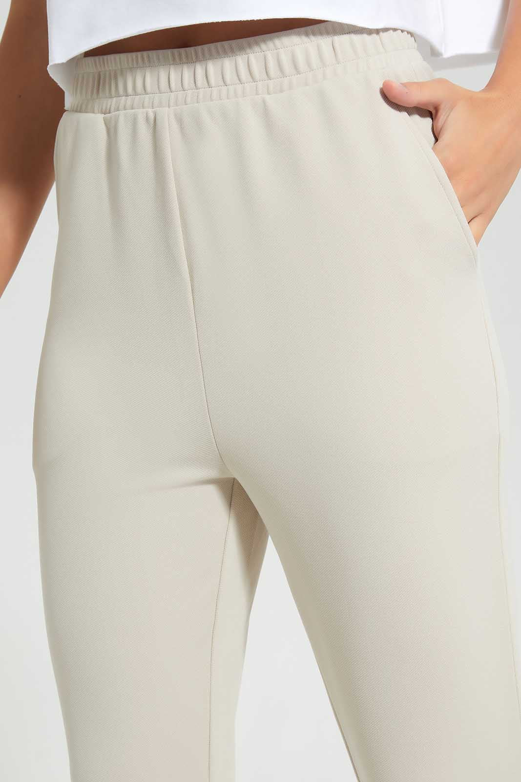 Beige Side Zipper Jogger For Women