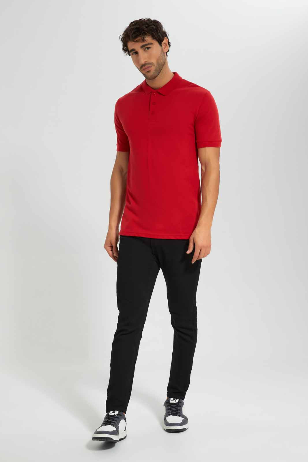 Redtag-Red-Pique-Polo-Shirt-Category:Polo-T-Shirts,-Colour:Red,-Deals:New-In,-Filter:Men's-Clothing,-Men-Polo-T-Shirts,-New-In-Men,-Non-Sale,-S22D,-Section:Men,-TBL-Men's-