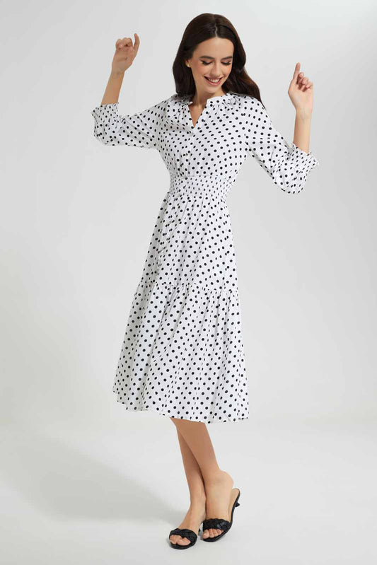 Redtag-Assorted-Printed-Smocked-Waist-Ruffled-Hem-Dress-Category:Dresses,-Colour:Assorted,-Deals:New-In,-Filter:Women's-Clothing,-New-In-Women-APL,-Non-Sale,-Section:Women,-W22O,-Women-Dresses-Women's-