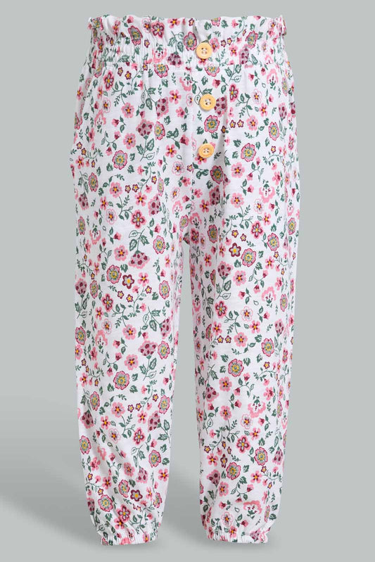 Redtag-White-Floral-Harem-Trouser-Category:Trousers,-Colour:White,-Deals:4-For-90,-Deals:Sale,-Filter:Infant-Girls-(3-to-24-Mths),-Infant-Girls-Trousers,-NDAY,-S22D,-Sale-ING-APL,-Section:Girls-(0-to-14Yrs),-TBL-Infant-Girls-3 to 24 Months