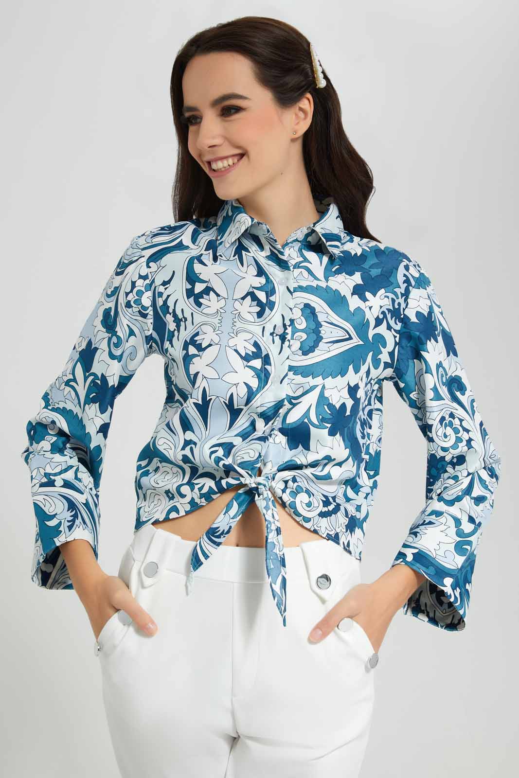 Redtag-Assorted-Printed-Tie-Front-Satin-Shirt-Category:Blouses,-Colour:Assorted,-Deals:New-In,-Filter:Women's-Clothing,-New-In-Women-APL,-Non-Sale,-Section:Women,-W22O,-Women-Blouses-Women's-