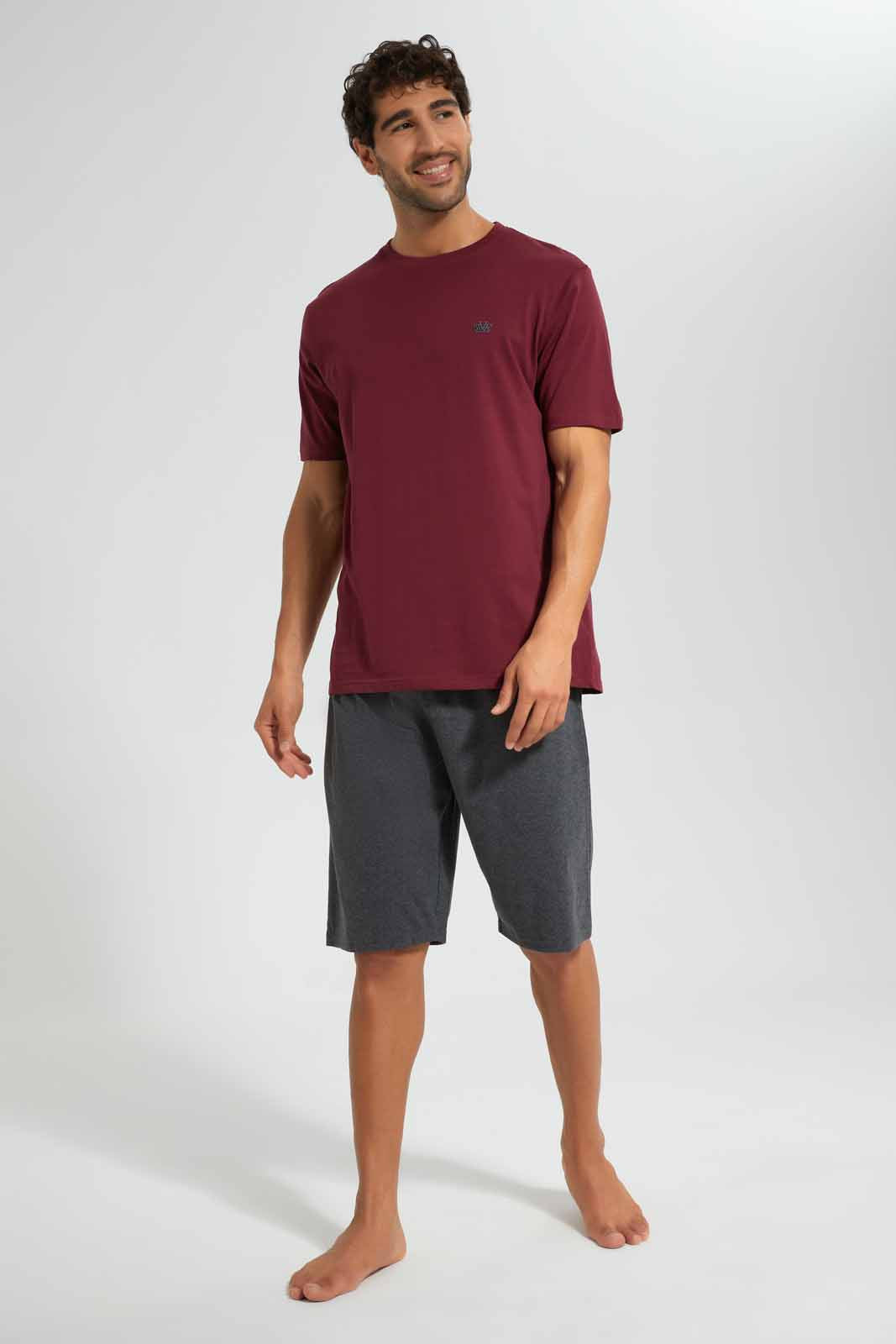Redtag-Burgundy/Charcoal-Pyjama-Sets-Category:Pyjama-Sets,-Colour:Burgundy,-Deals:New-In,-Filter:Men's-Clothing,-Men-Pyjama-Sets,-New-In-Men,-Non-Sale,-S22D,-Section:Men-Men's-
