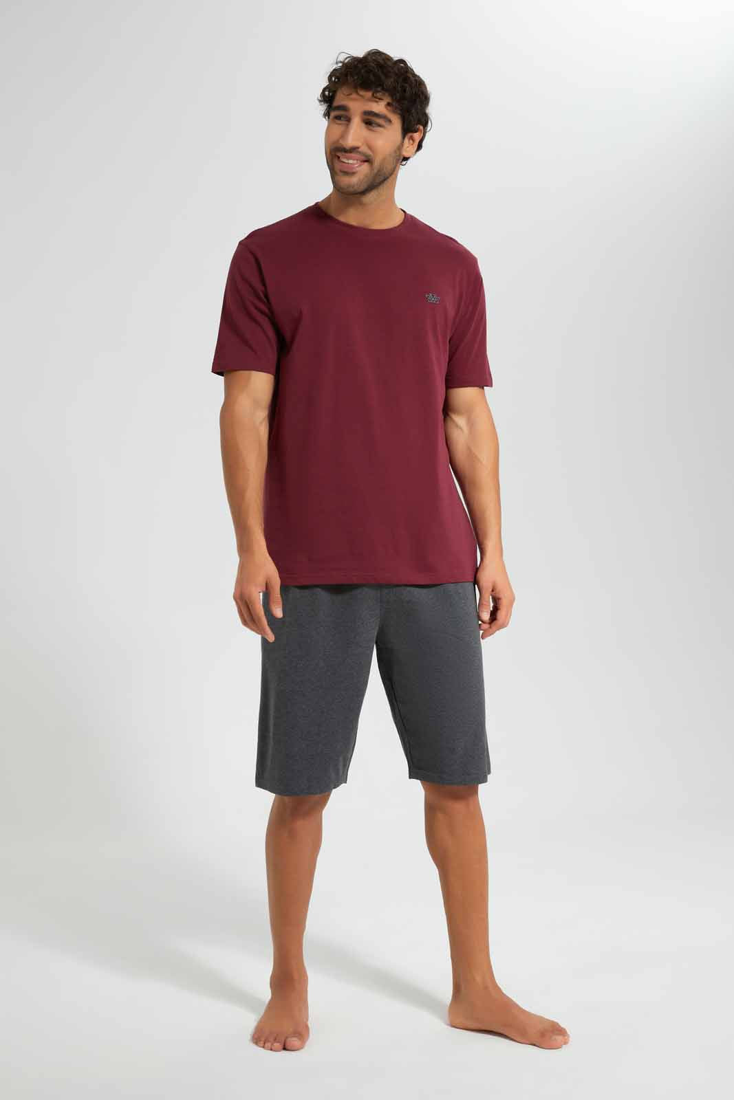 Redtag-Burgundy/Charcoal-Pyjama-Sets-Category:Pyjama-Sets,-Colour:Burgundy,-Deals:New-In,-Filter:Men's-Clothing,-Men-Pyjama-Sets,-New-In-Men,-Non-Sale,-S22D,-Section:Men-Men's-