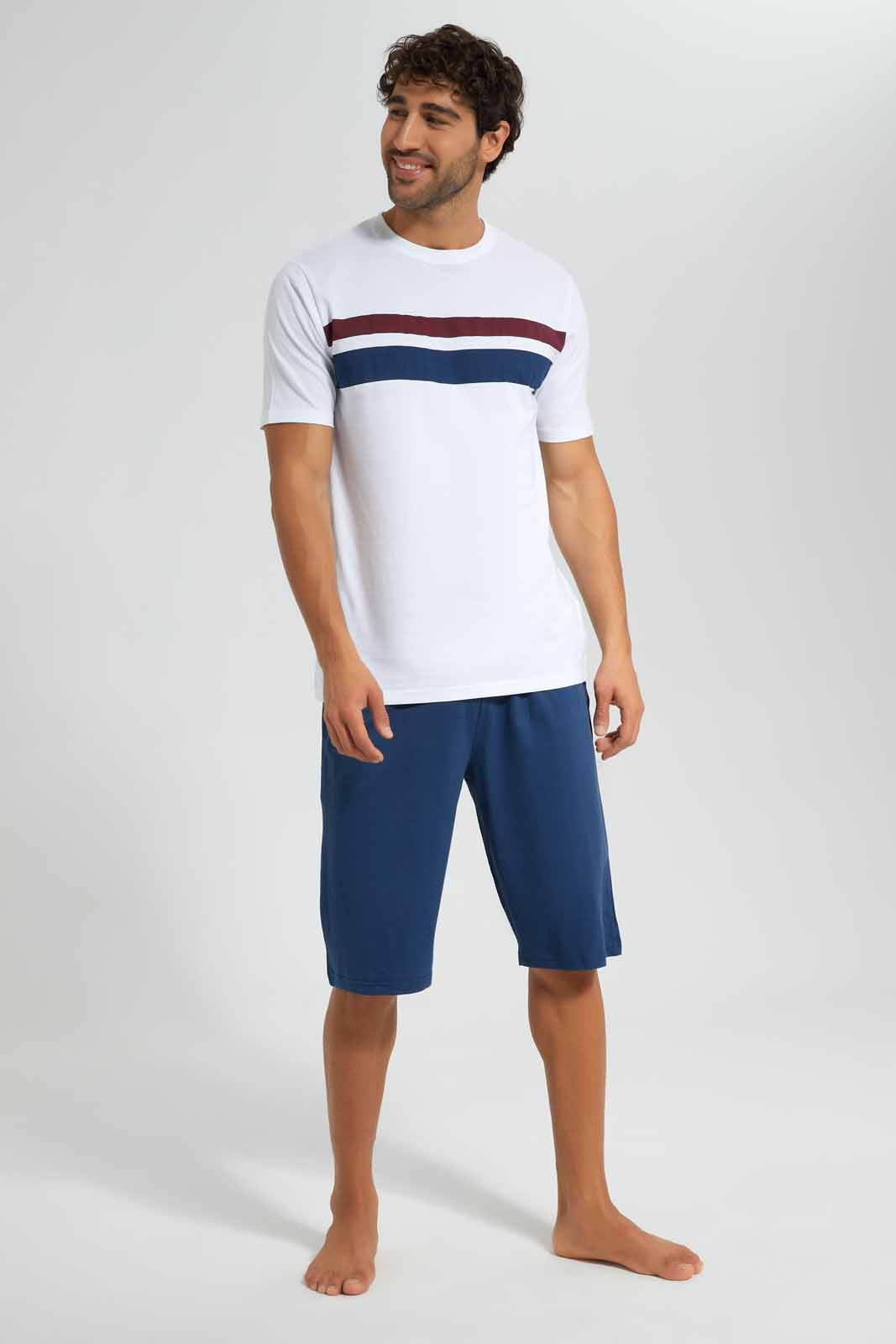 Redtag-White/Navy-Pyjama-Sets-Category:Pyjama-Sets,-Colour:White,-Deals:New-In,-Filter:Men's-Clothing,-Men-Pyjama-Sets,-New-In-Men,-Non-Sale,-S22D,-Section:Men-Men's-