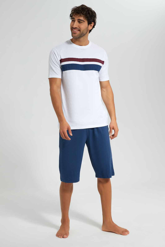 Redtag-White/Navy-Pyjama-Sets-Category:Pyjama-Sets,-Colour:White,-Deals:New-In,-Filter:Men's-Clothing,-Men-Pyjama-Sets,-New-In-Men,-Non-Sale,-S22D,-Section:Men-Men's-