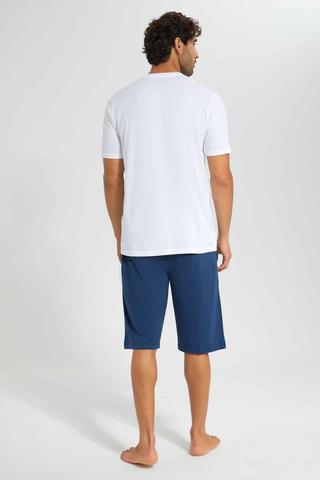 Redtag-White/Navy-Pyjama-Sets-Category:Pyjama-Sets,-Colour:White,-Deals:New-In,-Filter:Men's-Clothing,-Men-Pyjama-Sets,-New-In-Men,-Non-Sale,-S22D,-Section:Men-Men's-