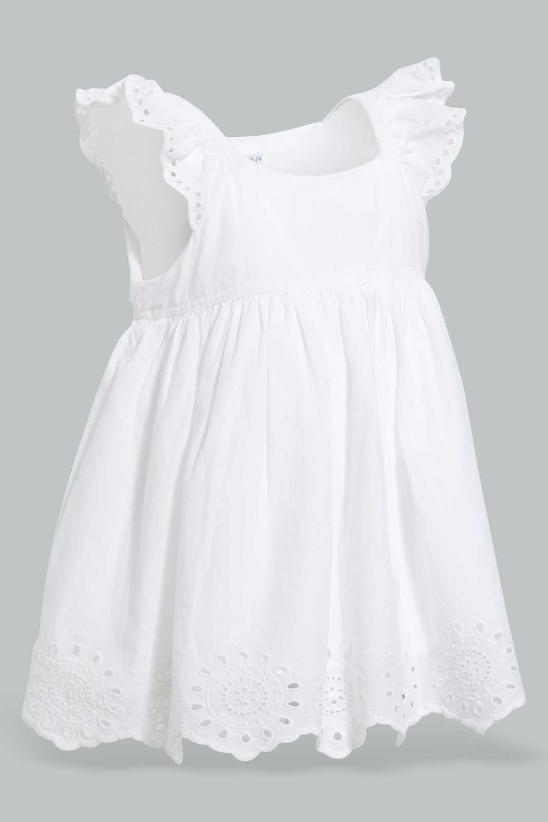 Redtag-White-Schiffli-Hem-Fluter-Sleeves-Blouse-Blouses-Infant-Girls-3 to 24 Months