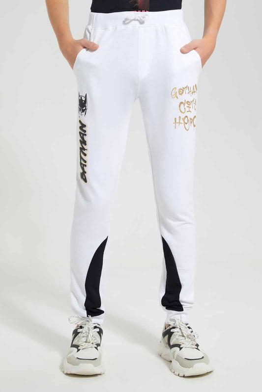 Redtag-White-Batman-Jogger-BSR-Joggers,-Category:Joggers,-CHR,-Colour:White,-Deals:New-In,-Filter:Senior-Boys-(9-to-14-Yrs),-New-In-BSR-APL,-Non-Sale,-S22D,-Section:Boys-(0-to-14Yrs)-Senior-Boys-9 to 14 Years